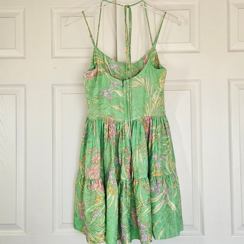 Delfi Collective Jacky Mini Dress Green‎ Tropical Floral Metallic Jacquard S NEW - Picture 7 of 10